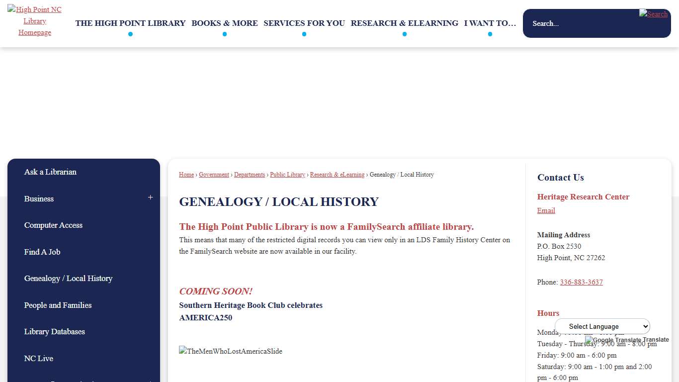 Genealogy / Local History High Point, NC